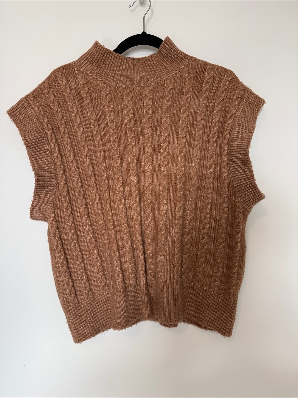 cupcakes & cashmere Cable Knit Sleeveless Mock Neck Sweater Vest - Brown